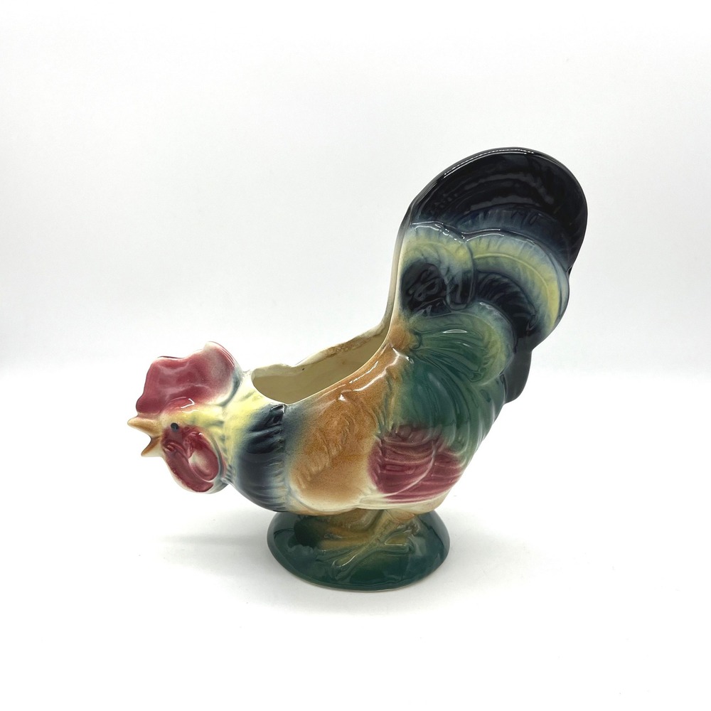 Vintage Royal‎ Copley Ceramic Rooster Planter Multi Color Glaze Mid Century